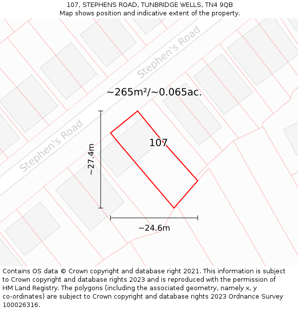 107, STEPHENS ROAD, TUNBRIDGE WELLS, TN4 9QB: Plot and title map