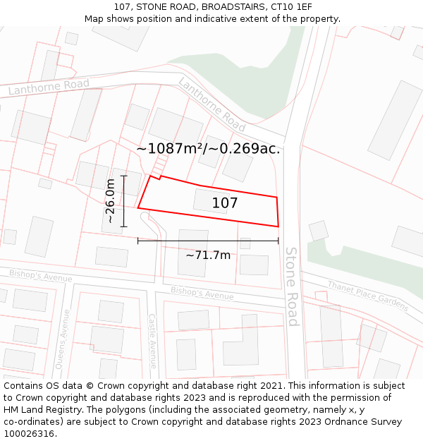 107, STONE ROAD, BROADSTAIRS, CT10 1EF: Plot and title map