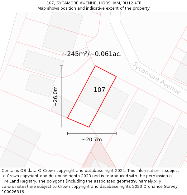 107, SYCAMORE AVENUE, HORSHAM, RH12 4TR: Plot and title map