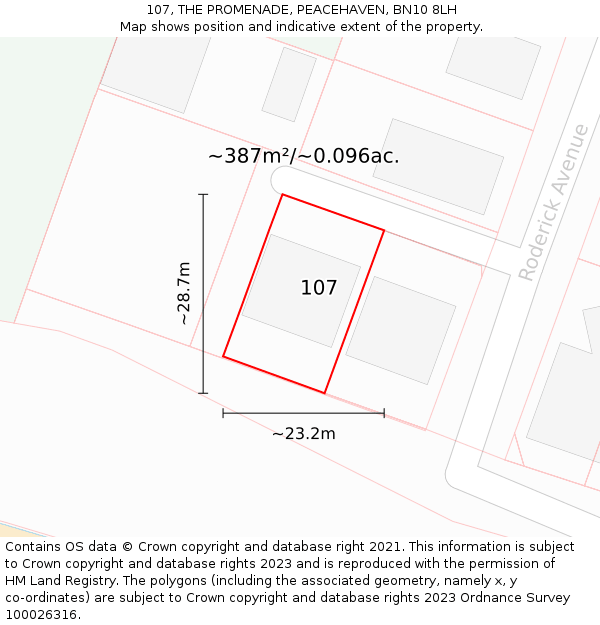 107, THE PROMENADE, PEACEHAVEN, BN10 8LH: Plot and title map