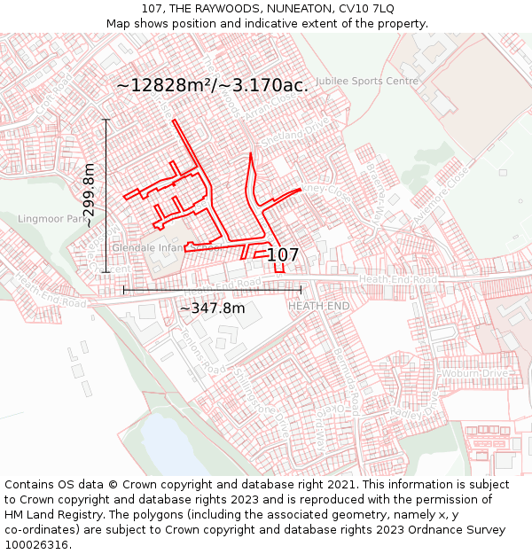 107, THE RAYWOODS, NUNEATON, CV10 7LQ: Plot and title map