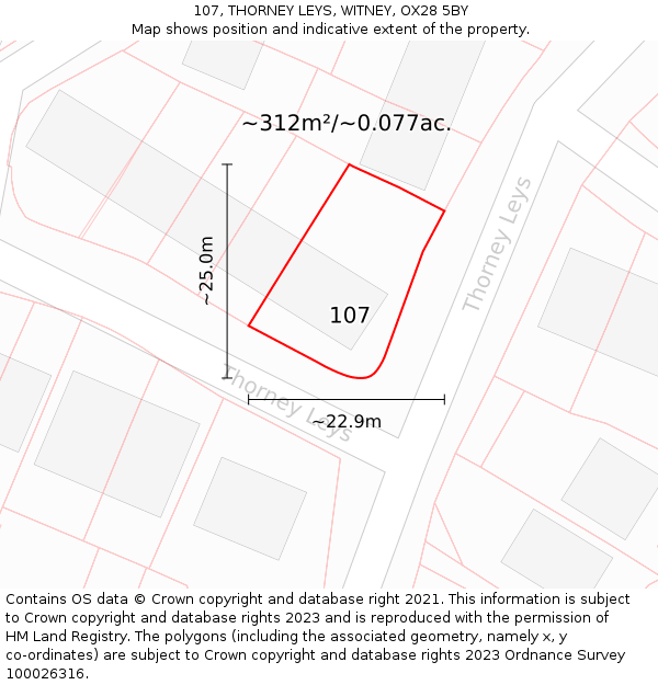 107, THORNEY LEYS, WITNEY, OX28 5BY: Plot and title map