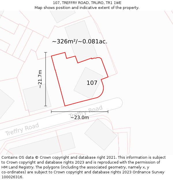 107, TREFFRY ROAD, TRURO, TR1 1WE: Plot and title map