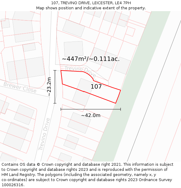 107, TREVINO DRIVE, LEICESTER, LE4 7PH: Plot and title map