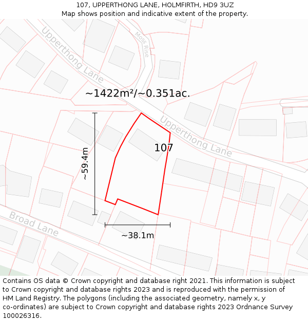 107, UPPERTHONG LANE, HOLMFIRTH, HD9 3UZ: Plot and title map