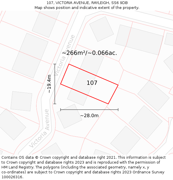 107, VICTORIA AVENUE, RAYLEIGH, SS6 9DB: Plot and title map