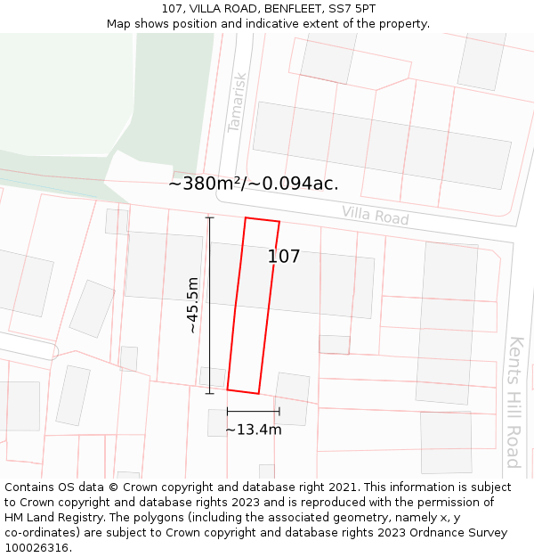 107, VILLA ROAD, BENFLEET, SS7 5PT: Plot and title map