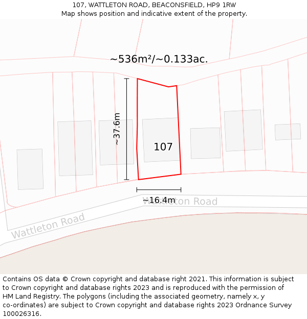 107, WATTLETON ROAD, BEACONSFIELD, HP9 1RW: Plot and title map