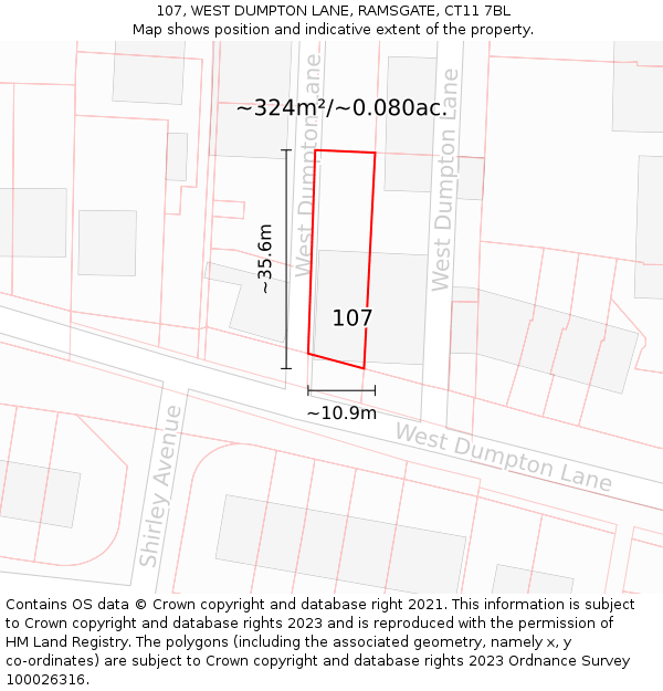 107, WEST DUMPTON LANE, RAMSGATE, CT11 7BL: Plot and title map