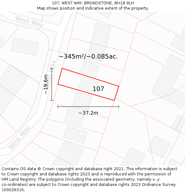 107, WEST WAY, BROADSTONE, BH18 9LH: Plot and title map