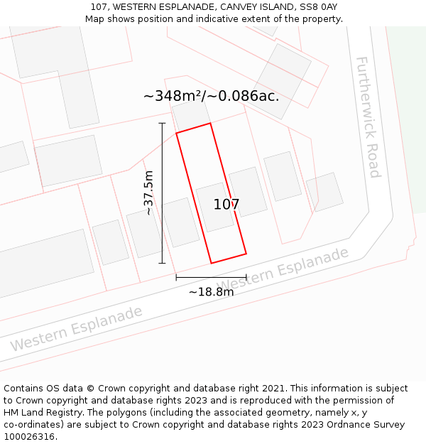 107, WESTERN ESPLANADE, CANVEY ISLAND, SS8 0AY: Plot and title map