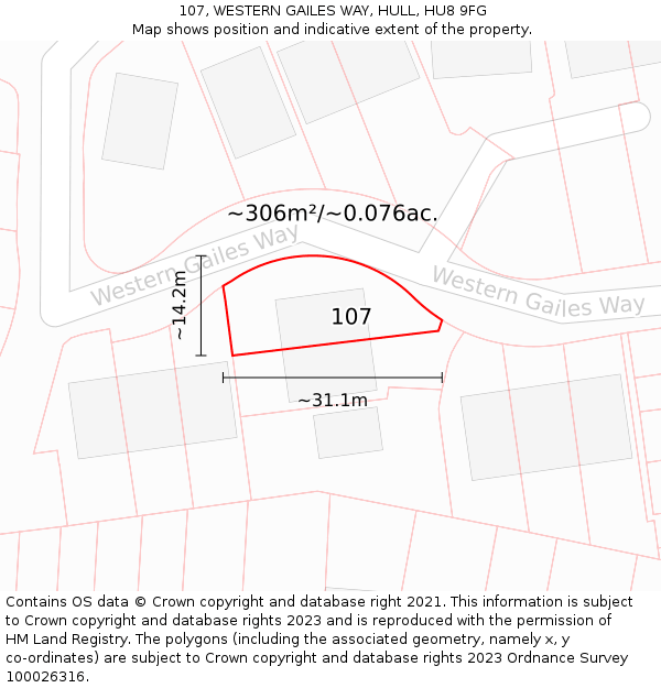 107, WESTERN GAILES WAY, HULL, HU8 9FG: Plot and title map