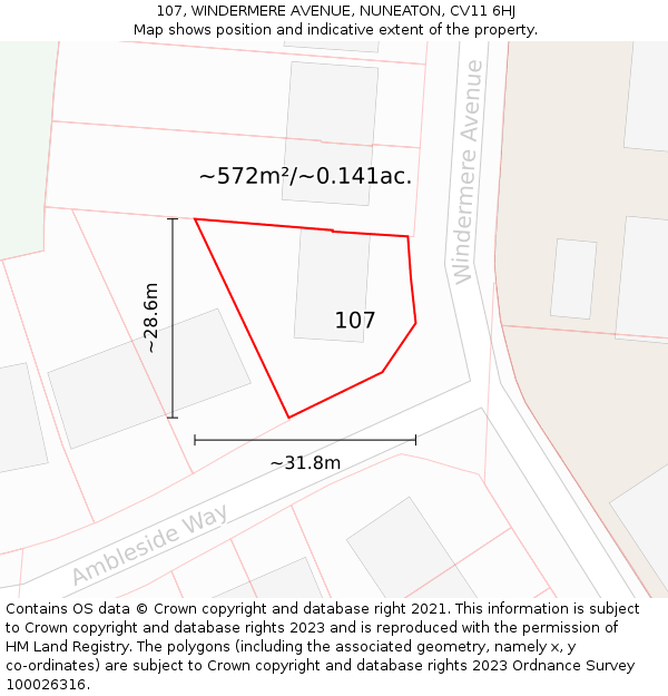 107, WINDERMERE AVENUE, NUNEATON, CV11 6HJ: Plot and title map