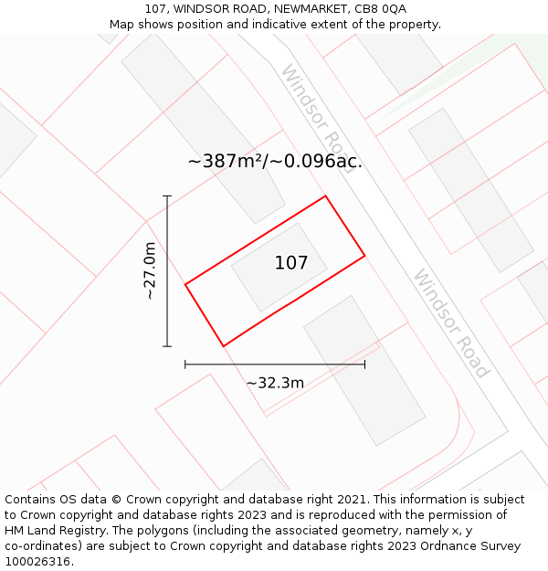 107, WINDSOR ROAD, NEWMARKET, CB8 0QA: Plot and title map