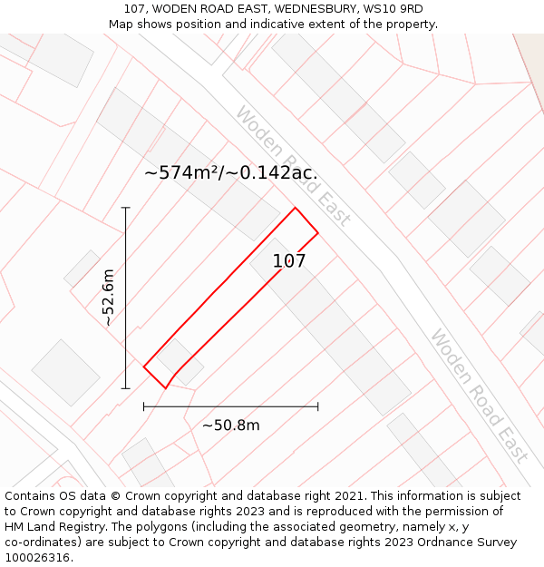 107, WODEN ROAD EAST, WEDNESBURY, WS10 9RD: Plot and title map