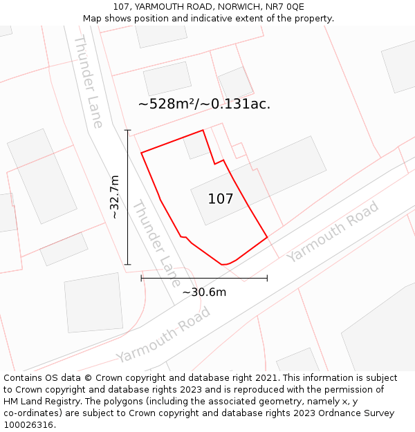 107, YARMOUTH ROAD, NORWICH, NR7 0QE: Plot and title map