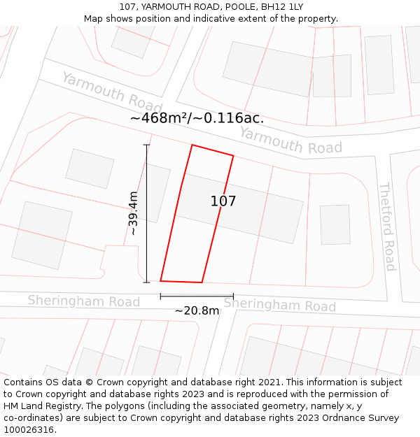 107, YARMOUTH ROAD, POOLE, BH12 1LY: Plot and title map