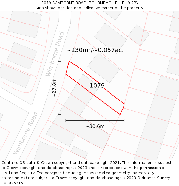 1079, WIMBORNE ROAD, BOURNEMOUTH, BH9 2BY: Plot and title map