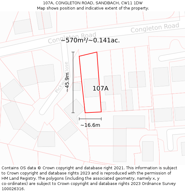 107A, CONGLETON ROAD, SANDBACH, CW11 1DW: Plot and title map