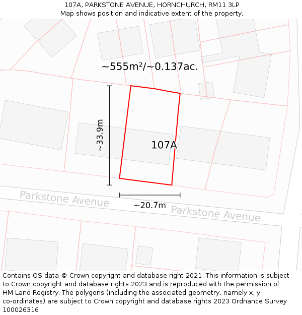 107A, PARKSTONE AVENUE, HORNCHURCH, RM11 3LP: Plot and title map