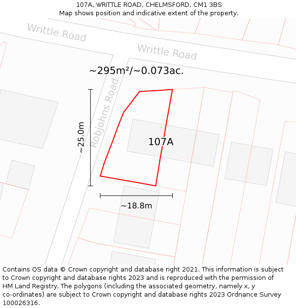 107A, WRITTLE ROAD, CHELMSFORD, CM1 3BS: Plot and title map