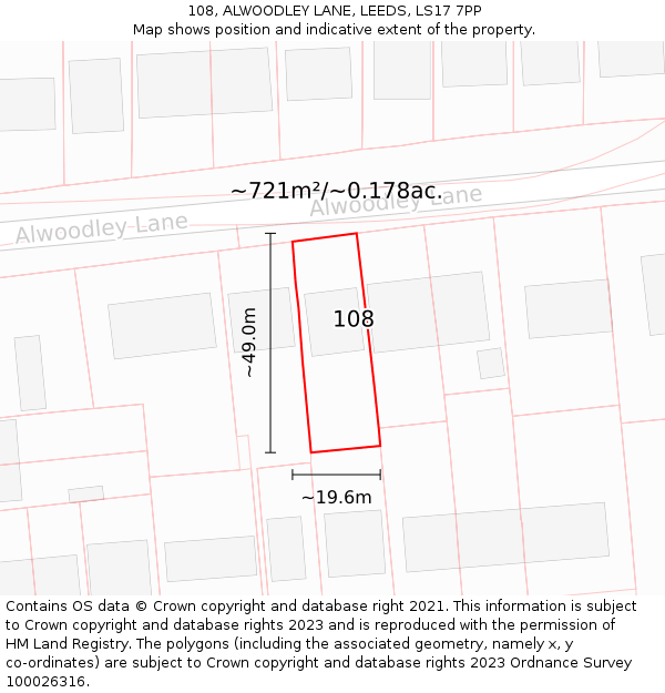 108, ALWOODLEY LANE, LEEDS, LS17 7PP: Plot and title map