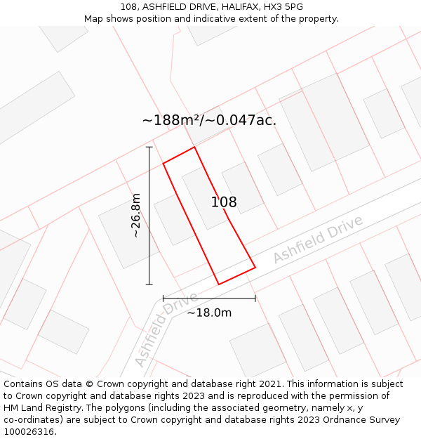 108, ASHFIELD DRIVE, HALIFAX, HX3 5PG: Plot and title map