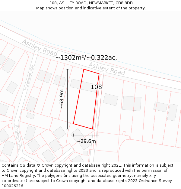 108, ASHLEY ROAD, NEWMARKET, CB8 8DB: Plot and title map