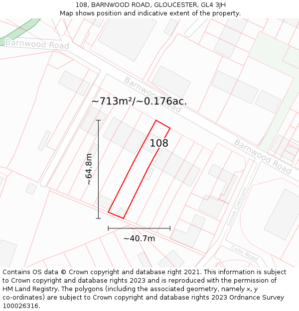 108, BARNWOOD ROAD, GLOUCESTER, GL4 3JH: Plot and title map