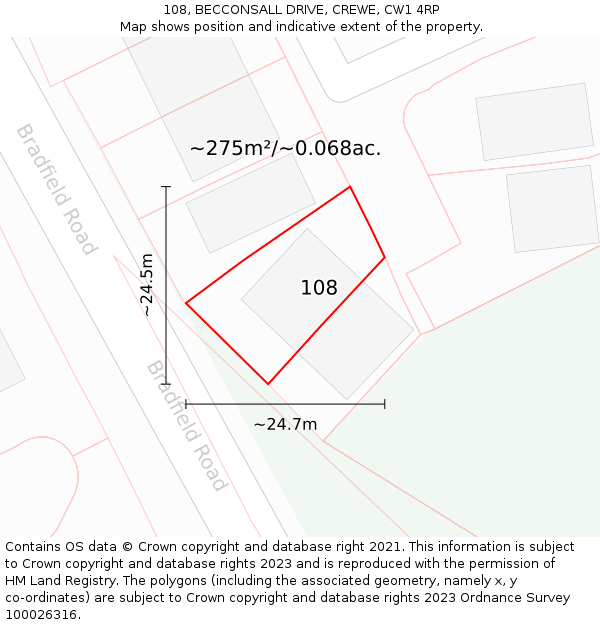 108, BECCONSALL DRIVE, CREWE, CW1 4RP: Plot and title map