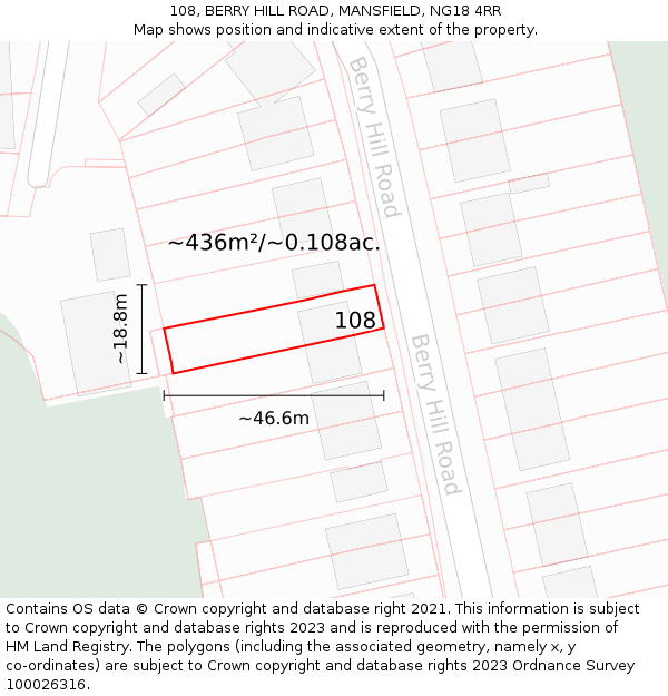108, BERRY HILL ROAD, MANSFIELD, NG18 4RR: Plot and title map