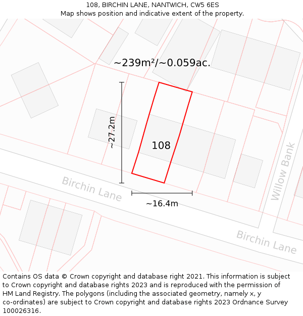 108, BIRCHIN LANE, NANTWICH, CW5 6ES: Plot and title map