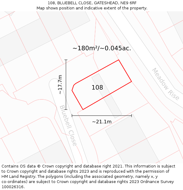 108, BLUEBELL CLOSE, GATESHEAD, NE9 6RF: Plot and title map