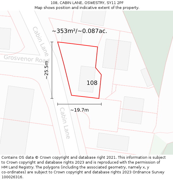 108, CABIN LANE, OSWESTRY, SY11 2PF: Plot and title map