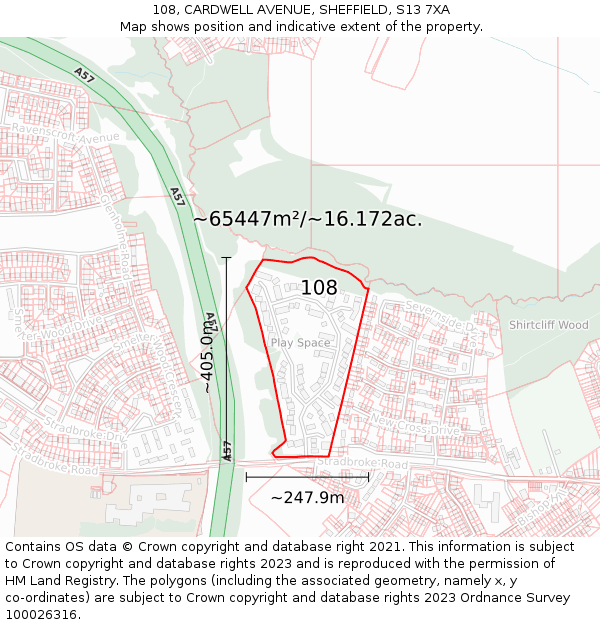 108, CARDWELL AVENUE, SHEFFIELD, S13 7XA: Plot and title map