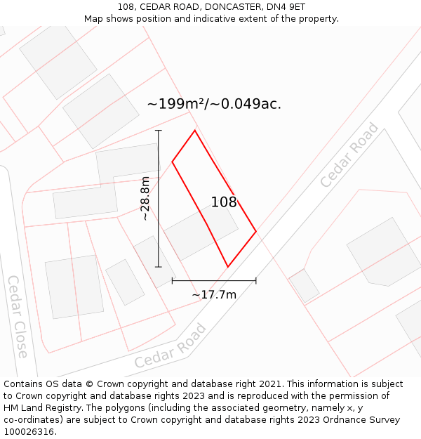 108, CEDAR ROAD, DONCASTER, DN4 9ET: Plot and title map