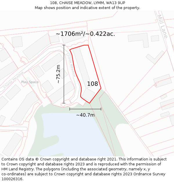 108, CHAISE MEADOW, LYMM, WA13 9UP: Plot and title map