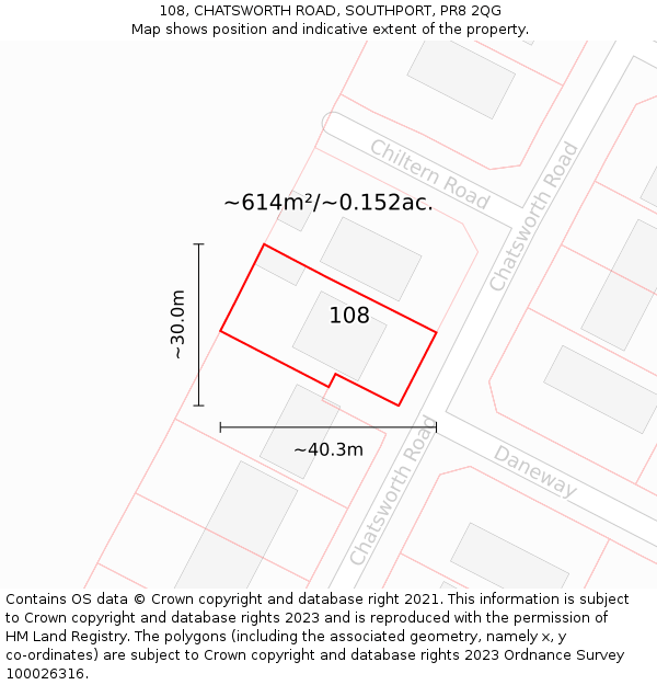 108, CHATSWORTH ROAD, SOUTHPORT, PR8 2QG: Plot and title map