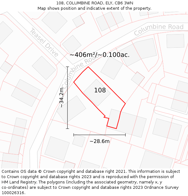 108, COLUMBINE ROAD, ELY, CB6 3WN: Plot and title map