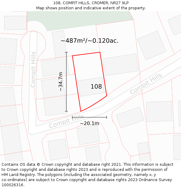 108, COMPIT HILLS, CROMER, NR27 9LP: Plot and title map