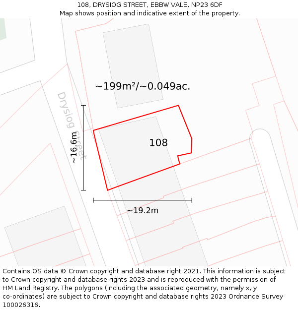 108, DRYSIOG STREET, EBBW VALE, NP23 6DF: Plot and title map