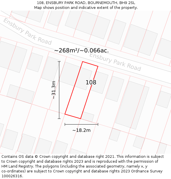 108, ENSBURY PARK ROAD, BOURNEMOUTH, BH9 2SL: Plot and title map