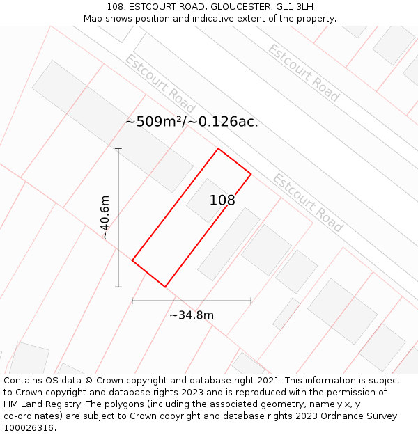 108, ESTCOURT ROAD, GLOUCESTER, GL1 3LH: Plot and title map