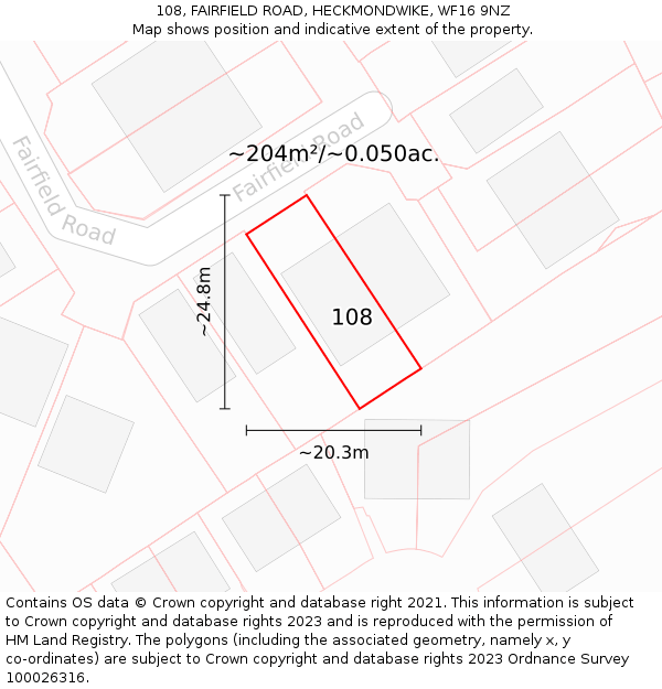 108, FAIRFIELD ROAD, HECKMONDWIKE, WF16 9NZ: Plot and title map