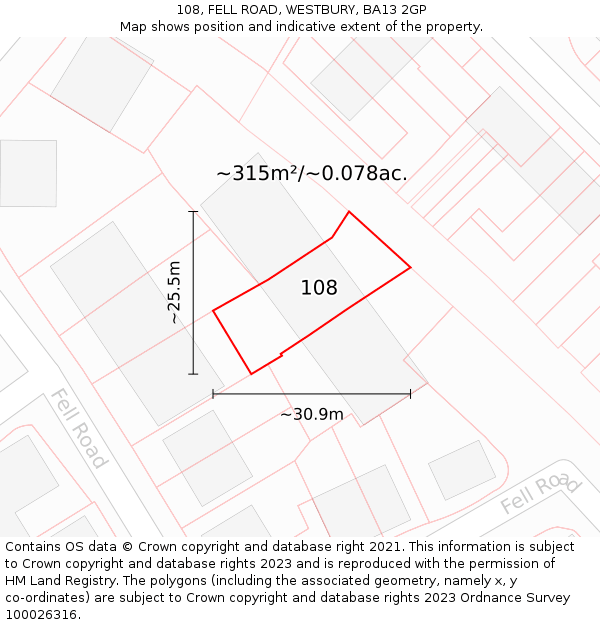 108, FELL ROAD, WESTBURY, BA13 2GP: Plot and title map