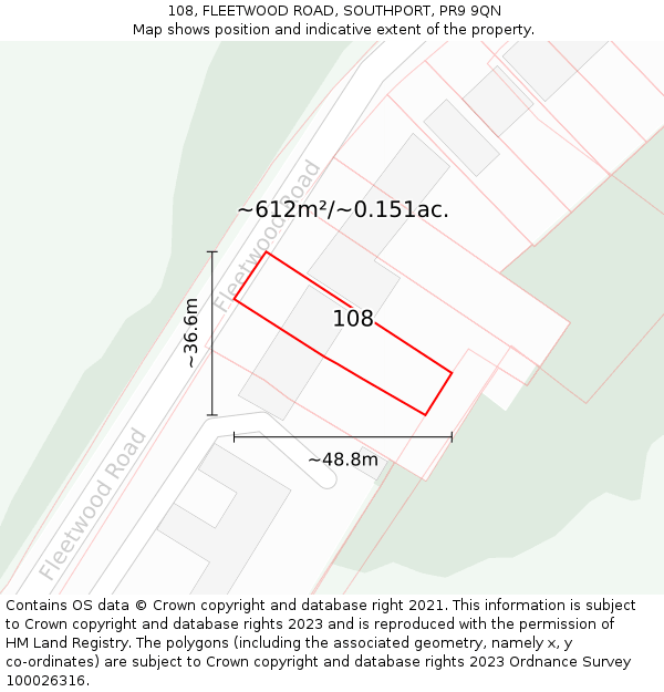 108, FLEETWOOD ROAD, SOUTHPORT, PR9 9QN: Plot and title map