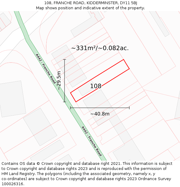 108, FRANCHE ROAD, KIDDERMINSTER, DY11 5BJ: Plot and title map
