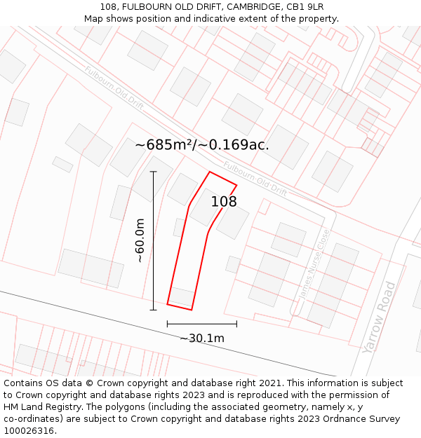 108, FULBOURN OLD DRIFT, CAMBRIDGE, CB1 9LR: Plot and title map