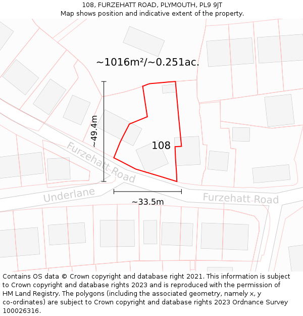 108, FURZEHATT ROAD, PLYMOUTH, PL9 9JT: Plot and title map