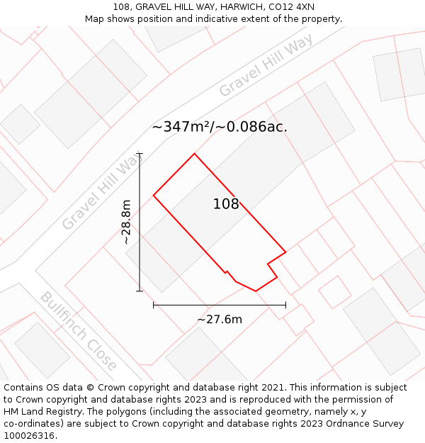 108, GRAVEL HILL WAY, HARWICH, CO12 4XN: Plot and title map